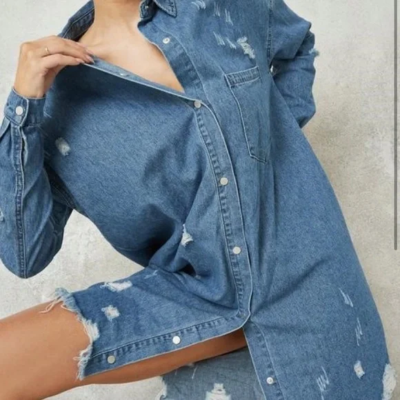 Missguided distressed denim shirt size 0 - Picture 1 of 4